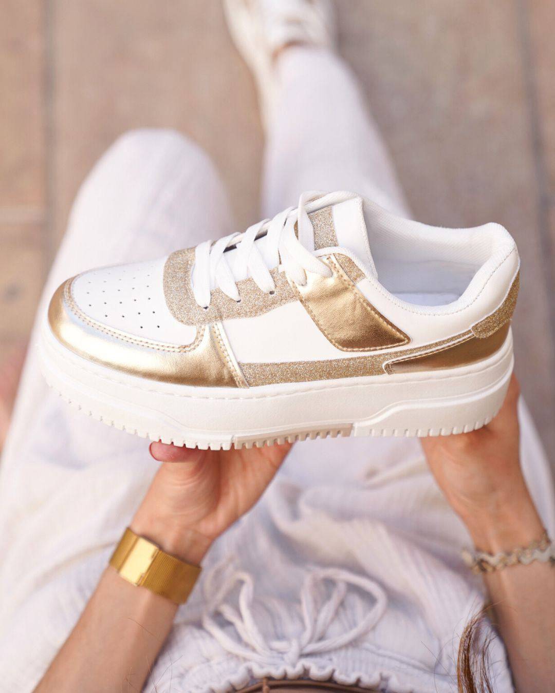 Basket femme dorée à lacets - Noe - Casualmode.fr