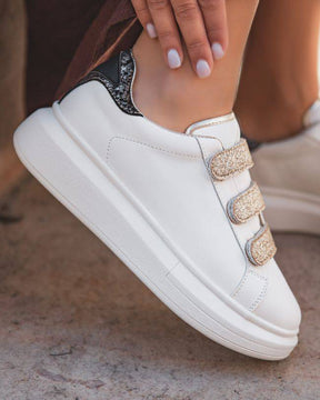 Basket sneakers femme blanche à scratch - CL24 GOLD - Casualmode.fr