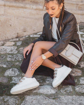 Basket sneakers femme blanche à scratch - CL24 GOLD - Casualmode.fr