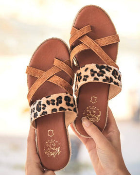 Mule plateforme en cuir léopard - femme - MJNP-99 - Casualmode.fr