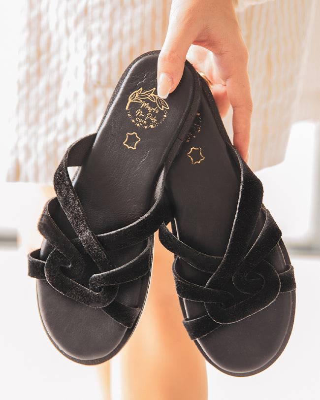 Sandale plate en CUIR noir mule femme - MJNP82 - Casualmode.fr