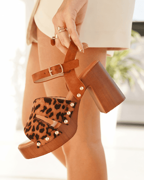 Sandale femme talon carré léopard - Elida - Casualmode.fr