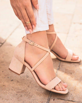 Sandale femme talon carré beige - Alma - Casualmode.fr