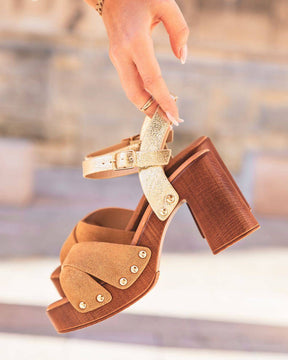 Sandale femme talon carré camel - Marion - Casualmode.fr
