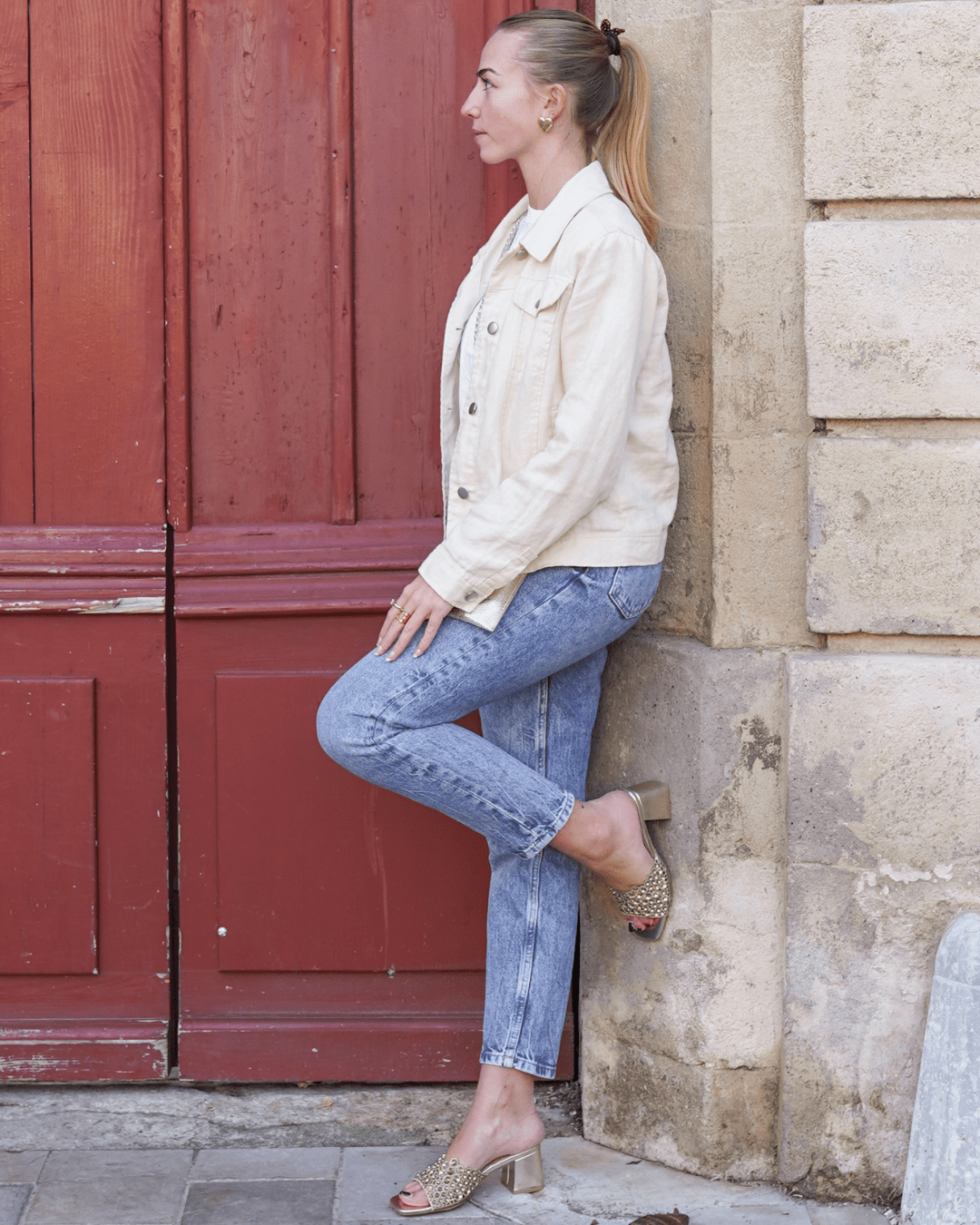 Sandale femme dorée à talon carré - Carlotta - Casualmode.fr