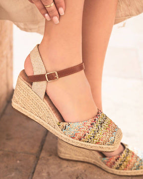 Sandale femme compensée multicolore - Diane - Casualmode.fr