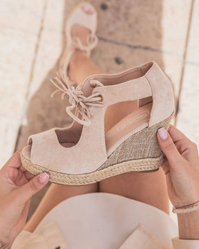Sandale femme compensée corde beige daim - Inès - Casualmode.fr