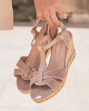 Sandale femme compensée corde beige daim - Manon - Casualmode.fr