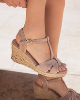 Sandale femme compensée corde beige daim - Manon - Casualmode.fr
