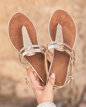 Sandale femme plate confort doré - Lou - Casualmode.fr