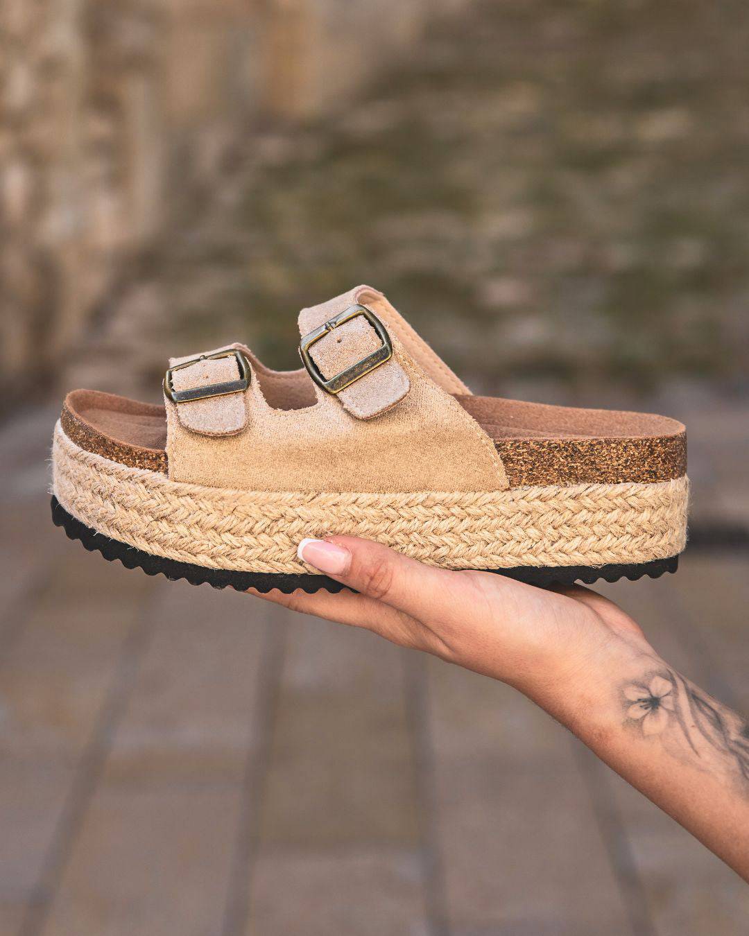 Sandale femme plateforme mule beige - Sonia - Casualmode.fr