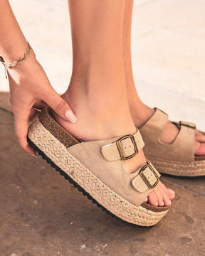 Sandale femme plateforme mule beige - Sonia - Casualmode.fr