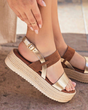 Sandale plate en CUIR plateforme camel femme - MJNP104 - Casualmode.fr