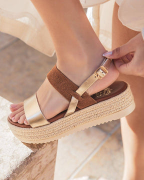 Sandale plate en CUIR plateforme camel femme - MJNP104 - Casualmode.fr