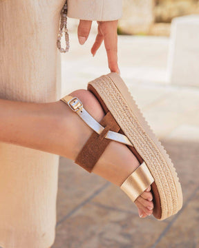 Sandale plate en CUIR plateforme camel femme - MJNP104 - Casualmode.fr