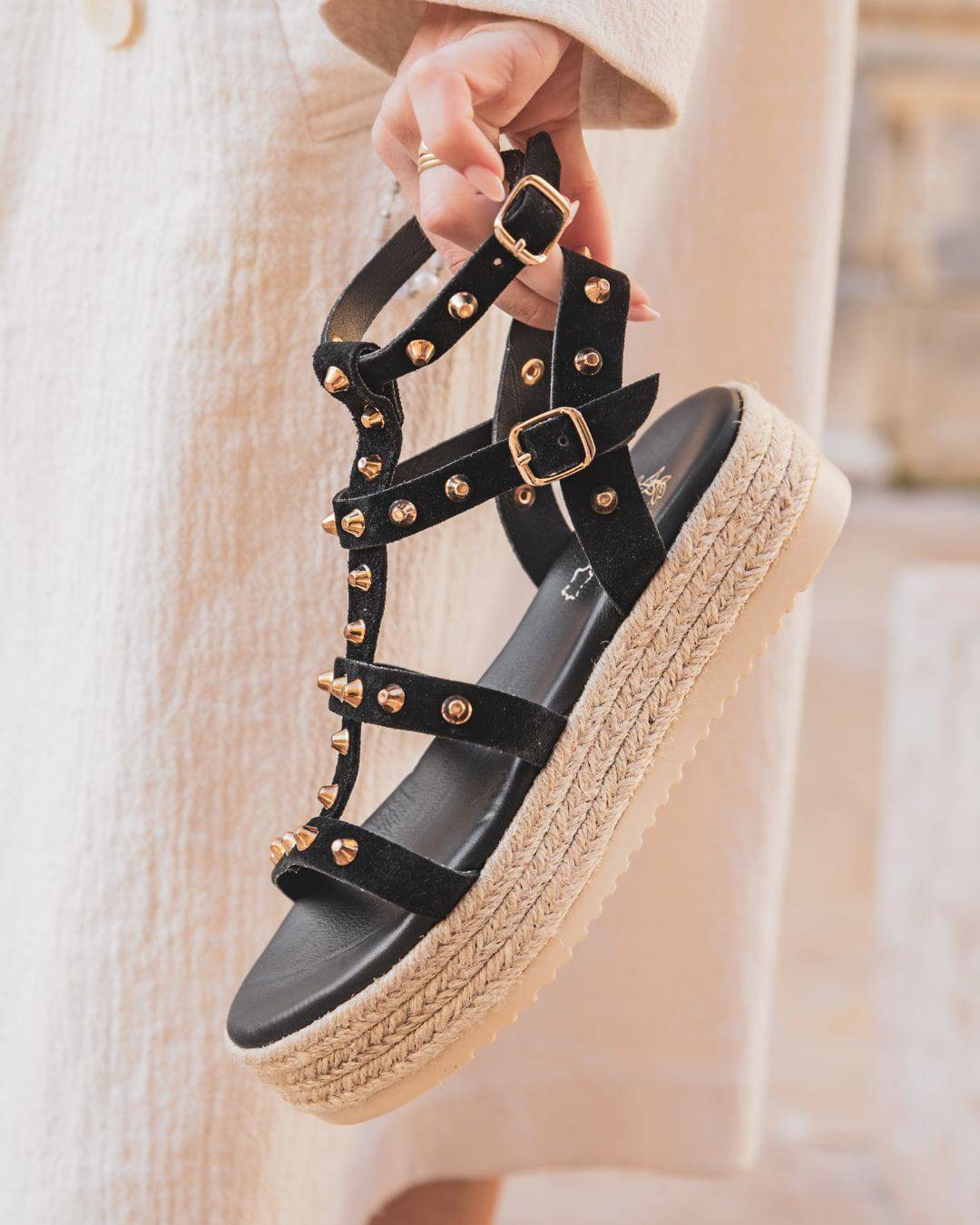 Sandale femme plateforme CUIR noir - MJNP93 - Casualmode.fr