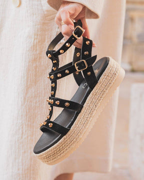 Sandale femme plateforme CUIR noir - MJNP93 - Casualmode.fr
