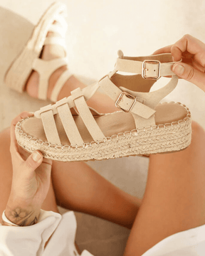 Sandale femme plateforme spartiate beige - Déborah - Casualmode.fr