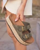 Sandale femme plateforme mule kaki - Sonia - Casualmode.fr