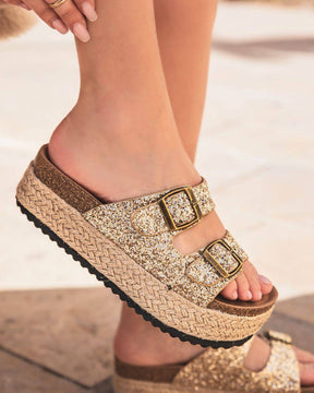 Sandale femme plateforme mule dorées - Bétina - Casualmode.fr