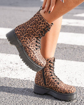 Bottines femme léopard rangers à lacets - Lexie - Casualmode.fr
