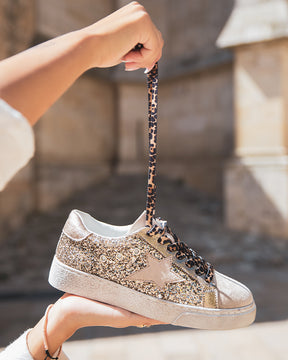 Basket femme paillettes dorées à lacets - Roxane - Casualmode.fr